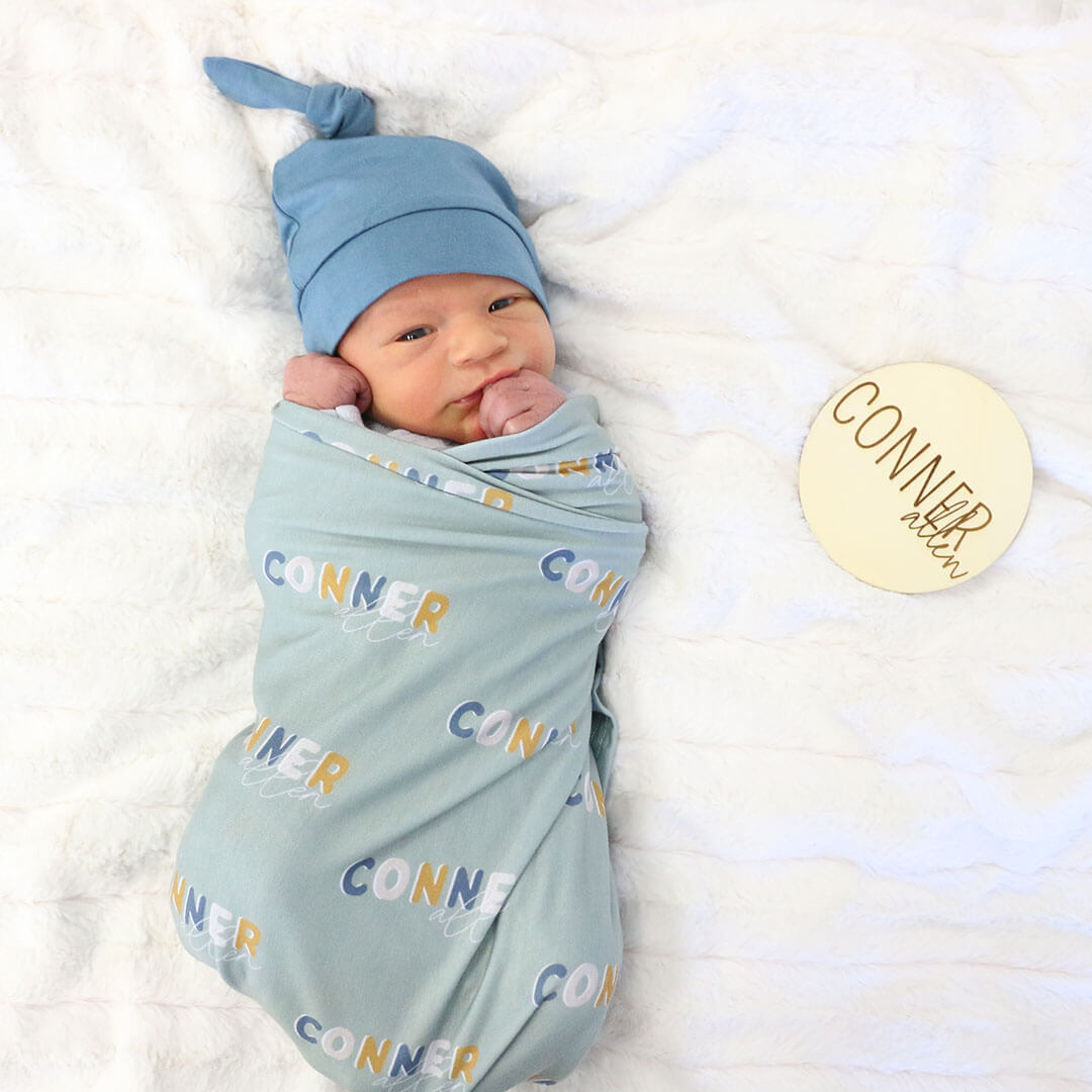 Dusty Moss Retro Personalized Baby Name Swaddle Blanket