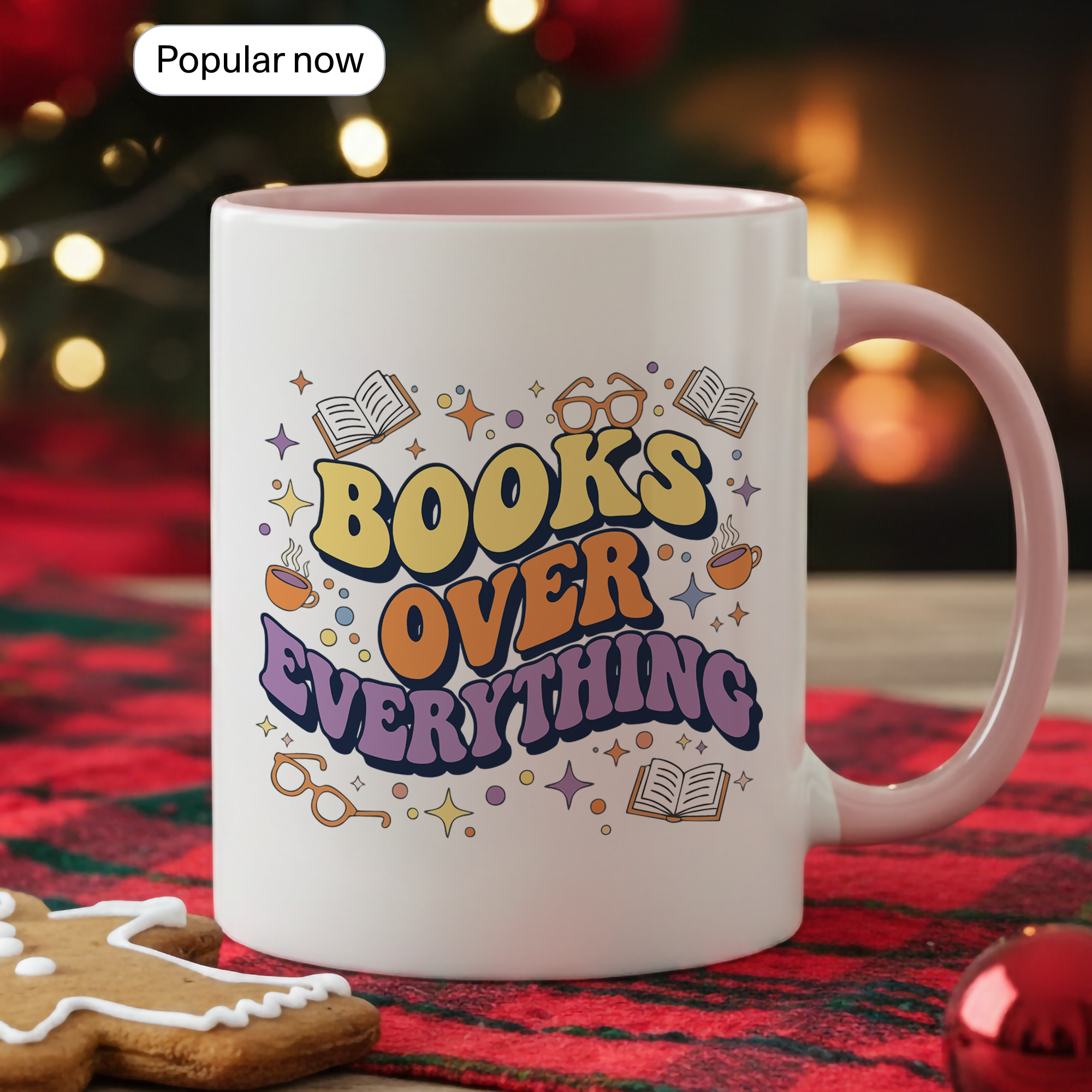 Books Over Everything Mug – Colorful Book Lover Coffee Cup – Funny Reader Gift – 11oz 15oz Ringer Mug |Mug152
