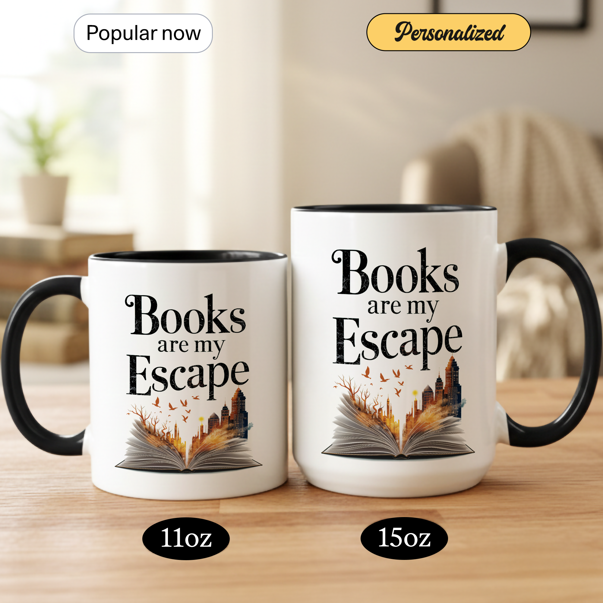 Books Are My Escape Mug – Book Lover Coffee Cup – Cozy Reading Gift – Fall Aesthetic Mug – 11oz 15oz Ringer Mug | Mug 137