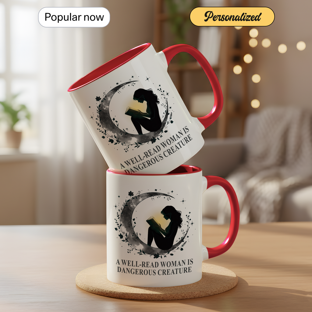 A Well Read Woman Is Dangerous Creature Mug – Feminist Book Lover Gift – Empowered Reader Coffee Cup – 11oz 15oz Ringer Mug | Mug 118