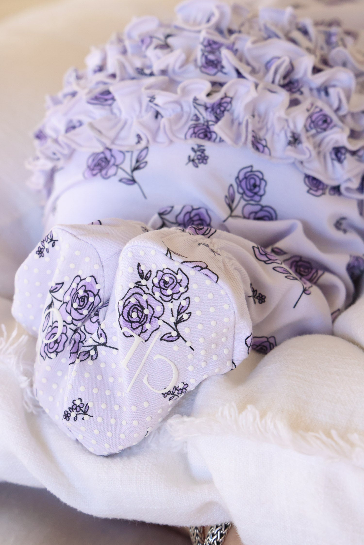 Ruffle Zipper Footie | Amethyst Garden