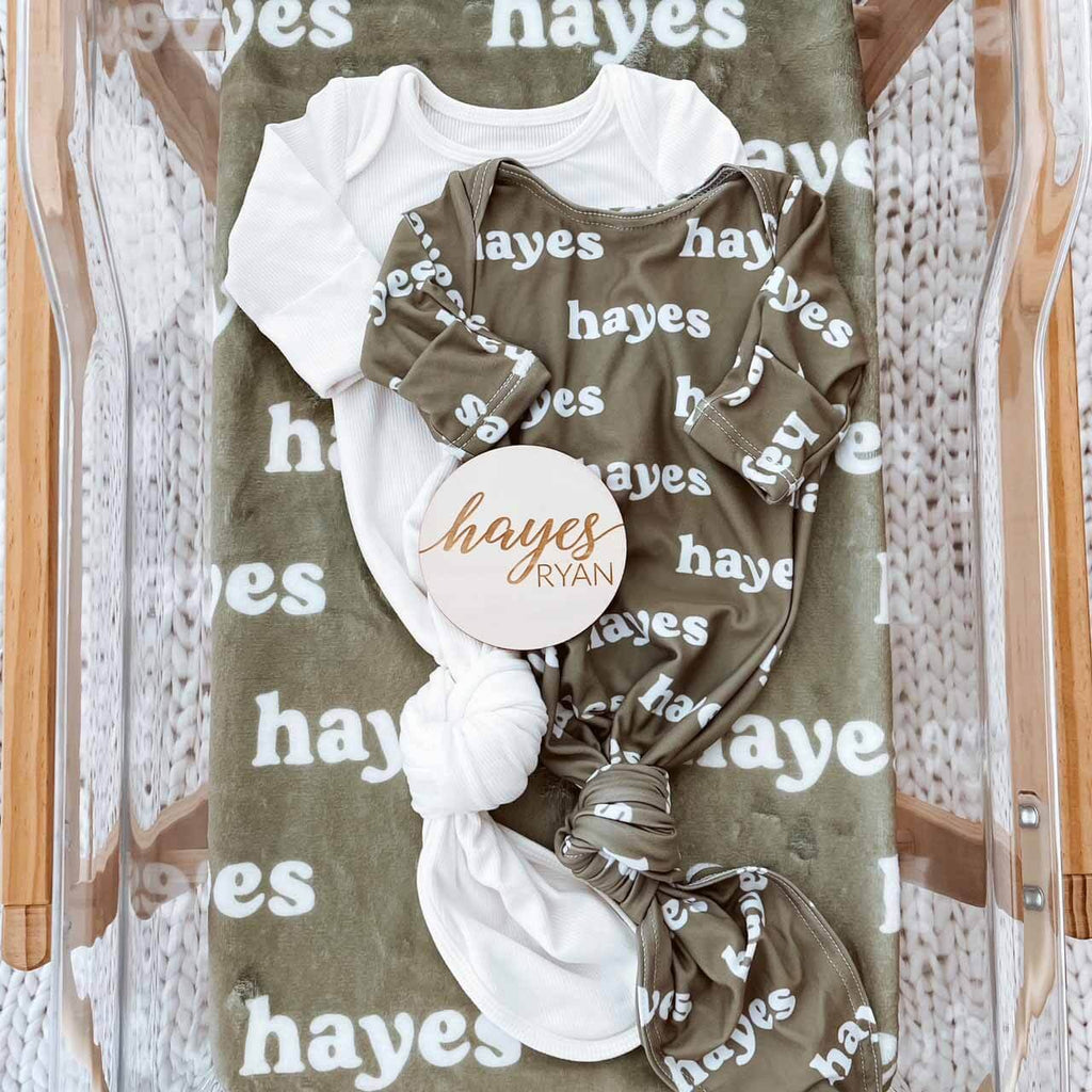 Solid Avocado Personalized Newborn Baby Knot Gown