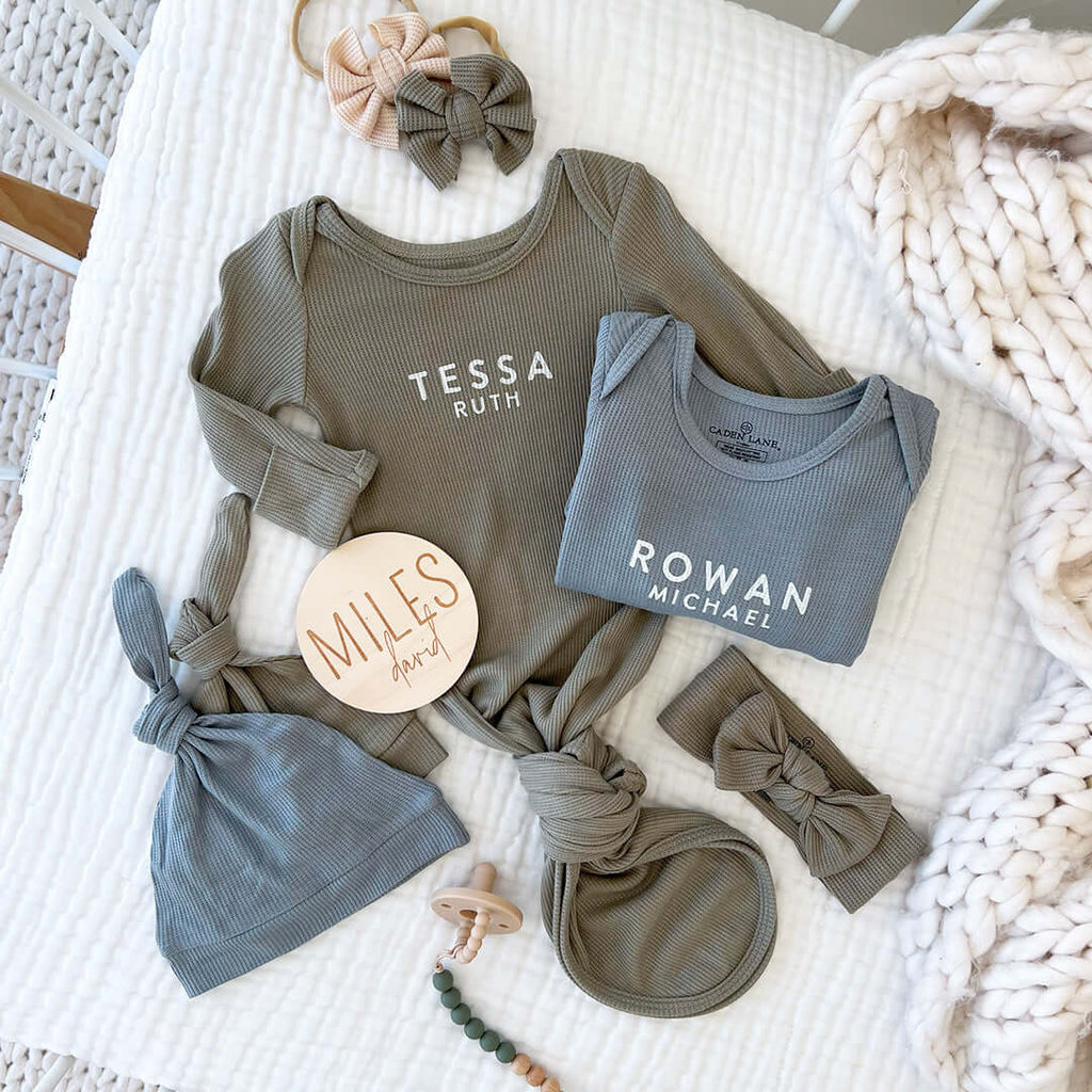 Personalized Bamboo Newborn Baby Knot Gown | Nature Neutrals - Block