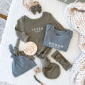 Personalized Bamboo Newborn Baby Knot Gown | Nature Neutrals - Block