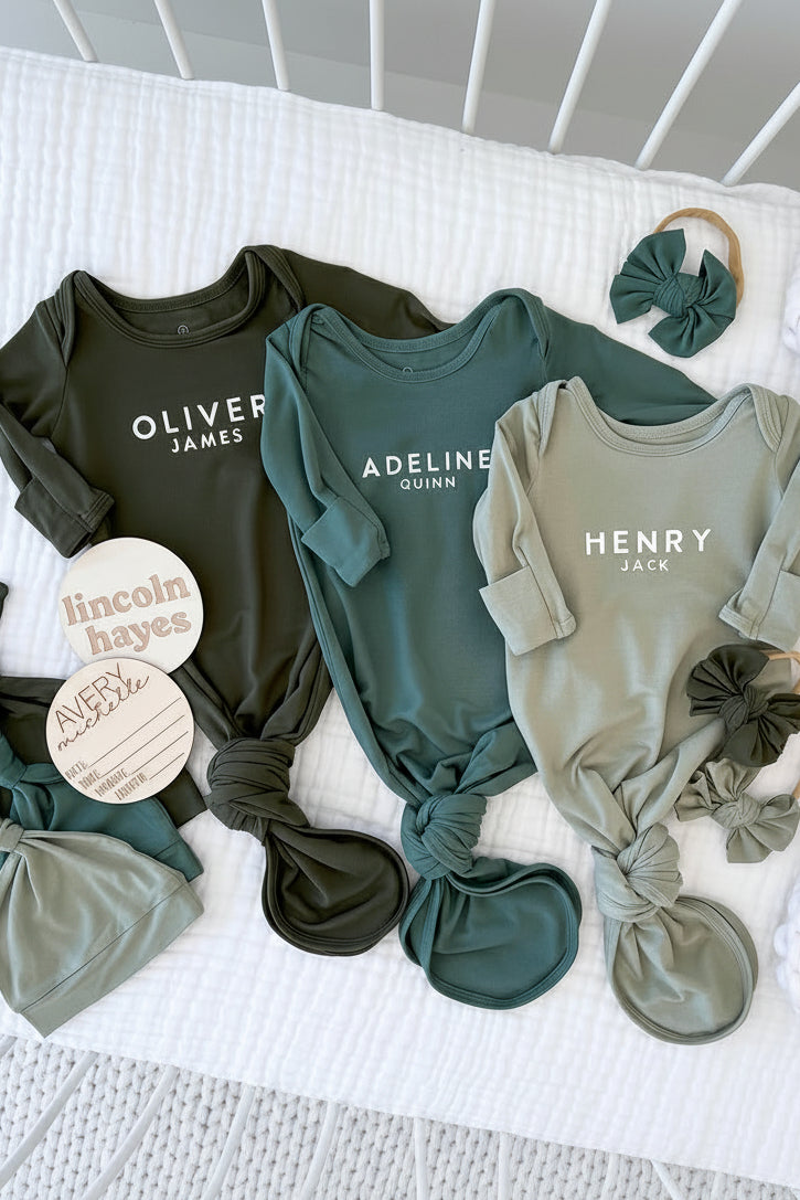 Boy Personalized Bamboo Newborn Baby Knot Gown & Hat
