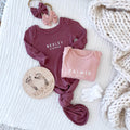 Personalized Bamboo Newborn Baby Knot Gown | Sweet Waffles - Block