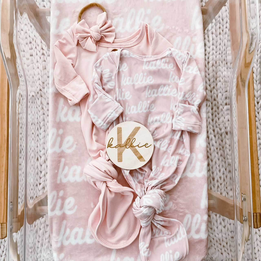 Solid Baby Pink Personalized Newborn Baby Knot Gown