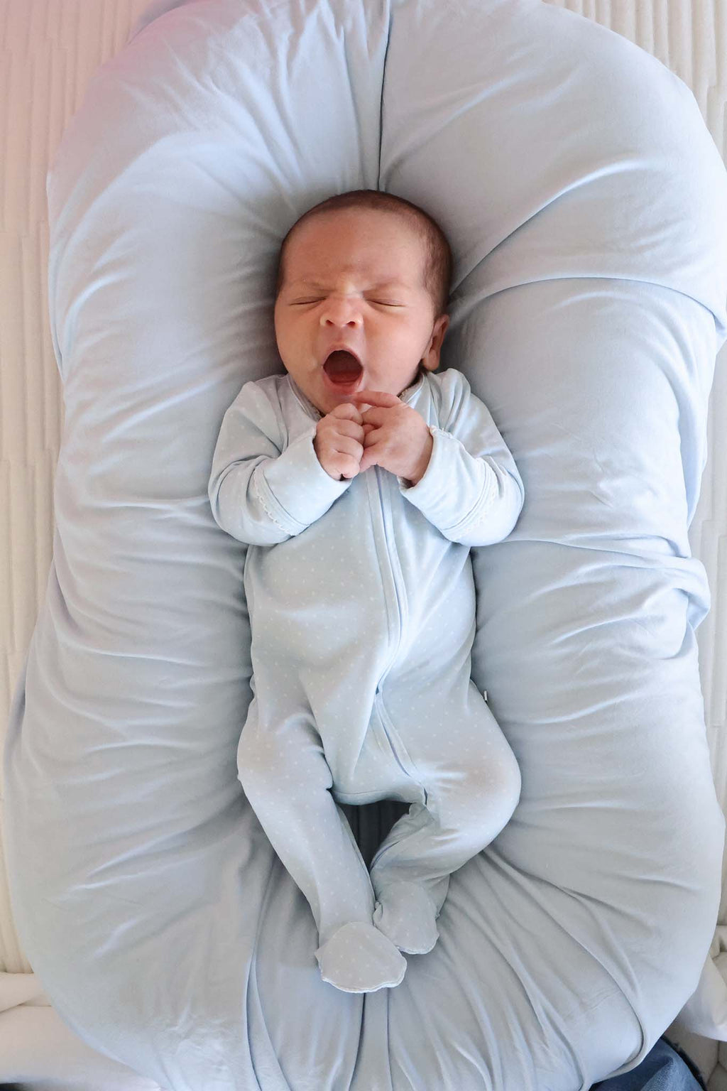 Picot Trim Bamboo Zipper Footie | Baby Blue