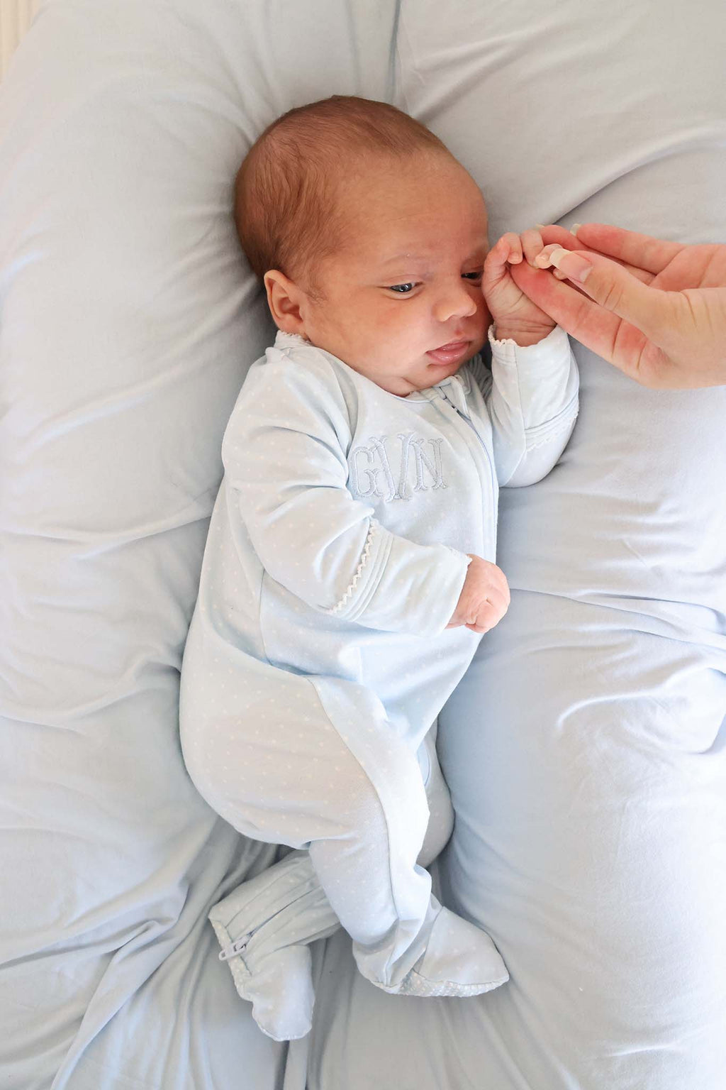 Picot Trim Bamboo Zipper Footie | Baby Blue