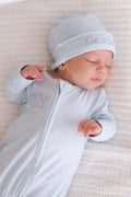 Picot Trim Bamboo Zipper Footie | Baby Blue
