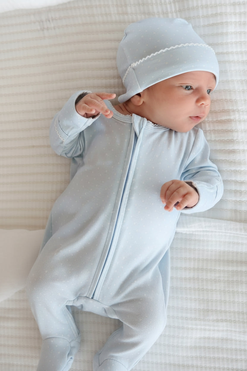 Picot Trim Bamboo Hat | Baby Blue