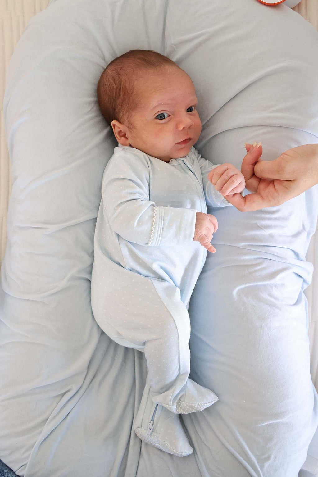 Picot Trim Bamboo Zipper Footie | Baby Blue