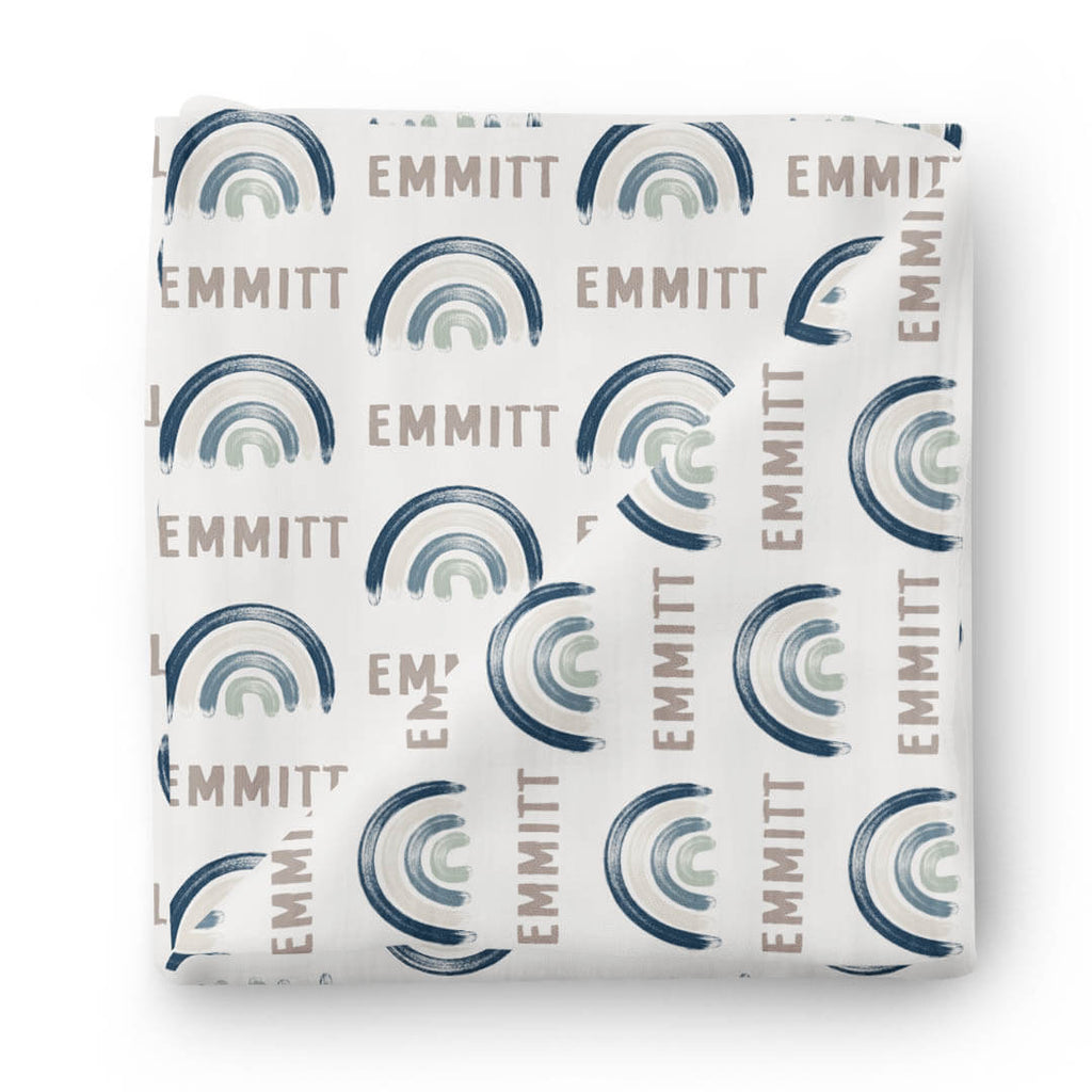 Brooks' Blue Rainbows Personalized Swaddle Blanket