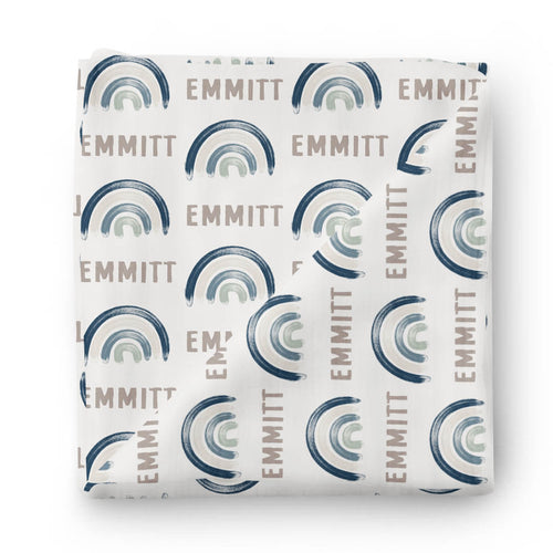 Brooks' Blue Rainbows Personalized Swaddle Blanket