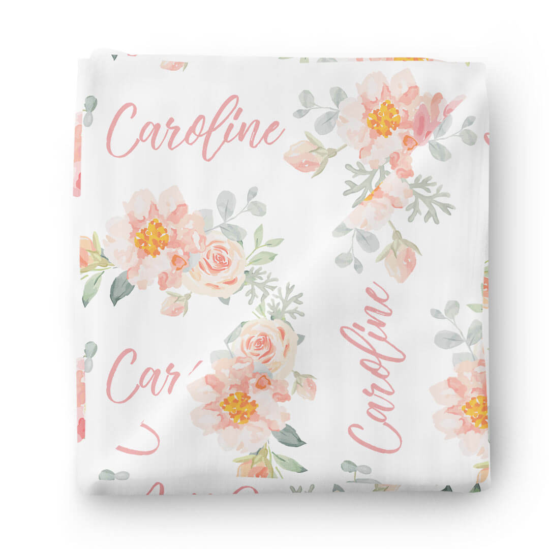 Ella's Dusty Rose Personalized Baby Name Swaddle Blanket