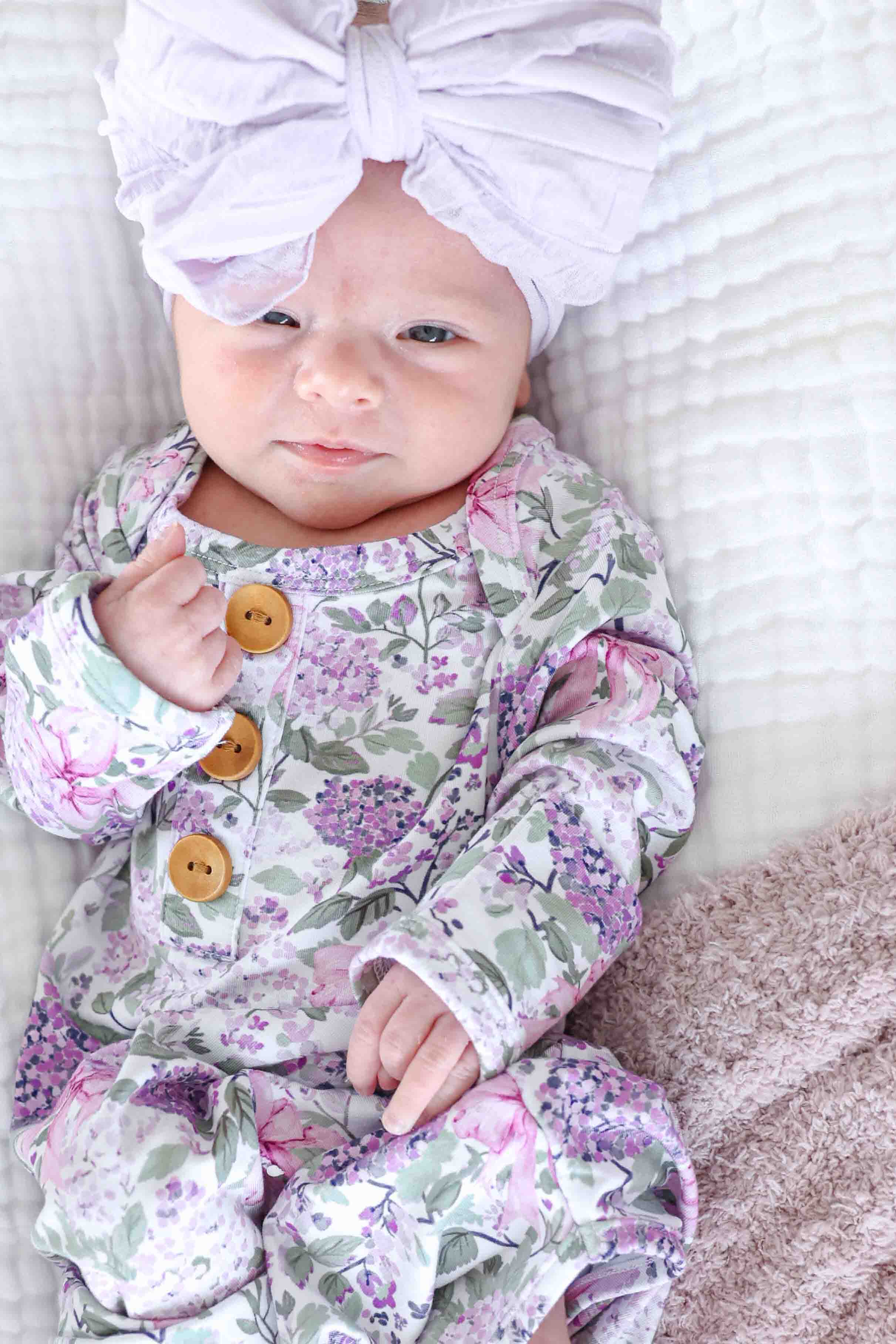 Newborn Baby Knot Gown & Hat Set | Lavender Lullaby