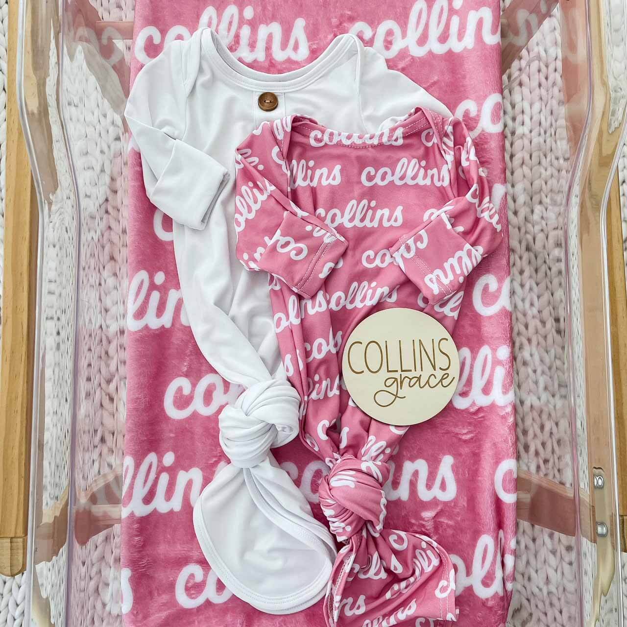 Solid Mauvelous Personalized Newborn Baby Knot Gown