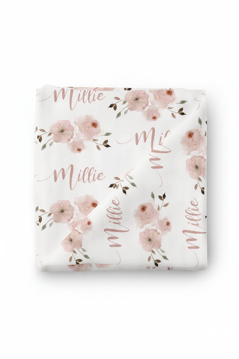 Millie's Dusty Rose Garden Personalized Baby Name Swaddle Blanket