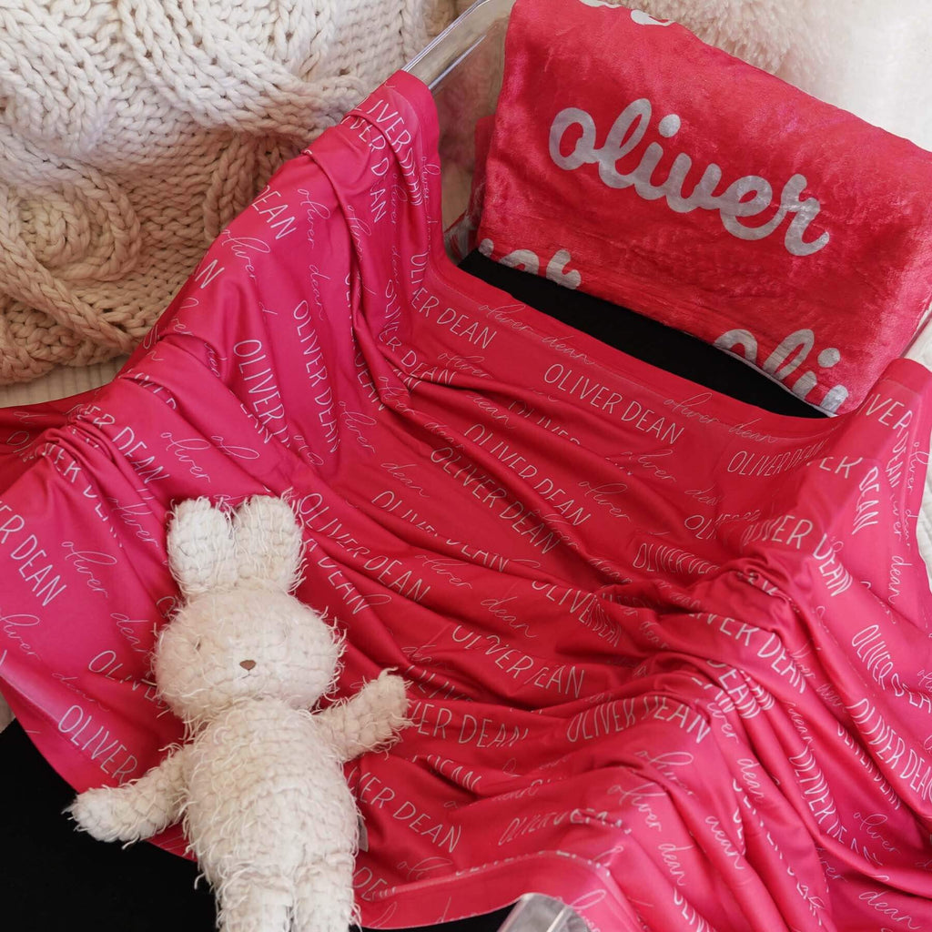 Personalized Scarlet Baby Name Swaddle Blanket - Block & Script