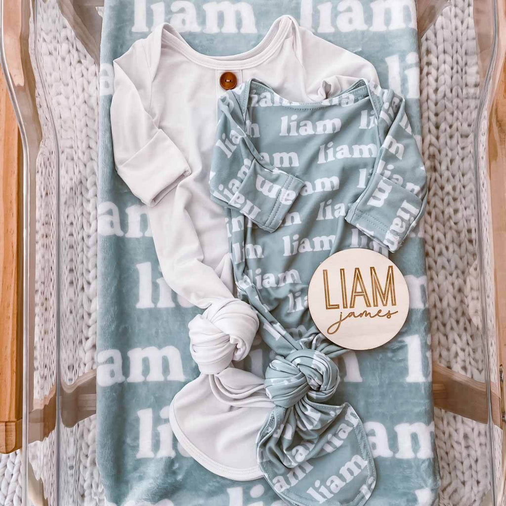 Solid Pacific Personalized Newborn Baby Knot Gown