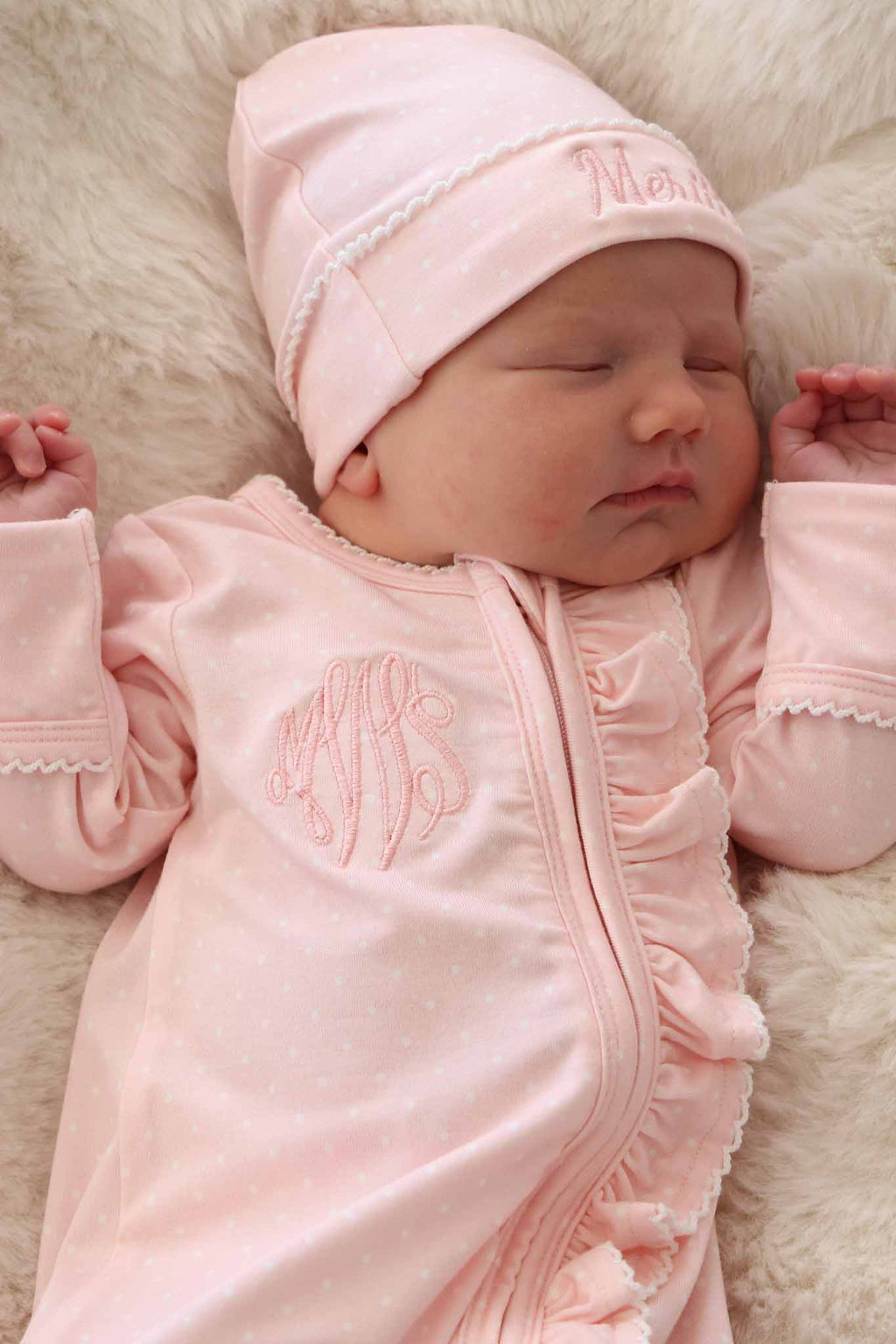 Picot Trim Bamboo Zipper Footie | Baby Pink