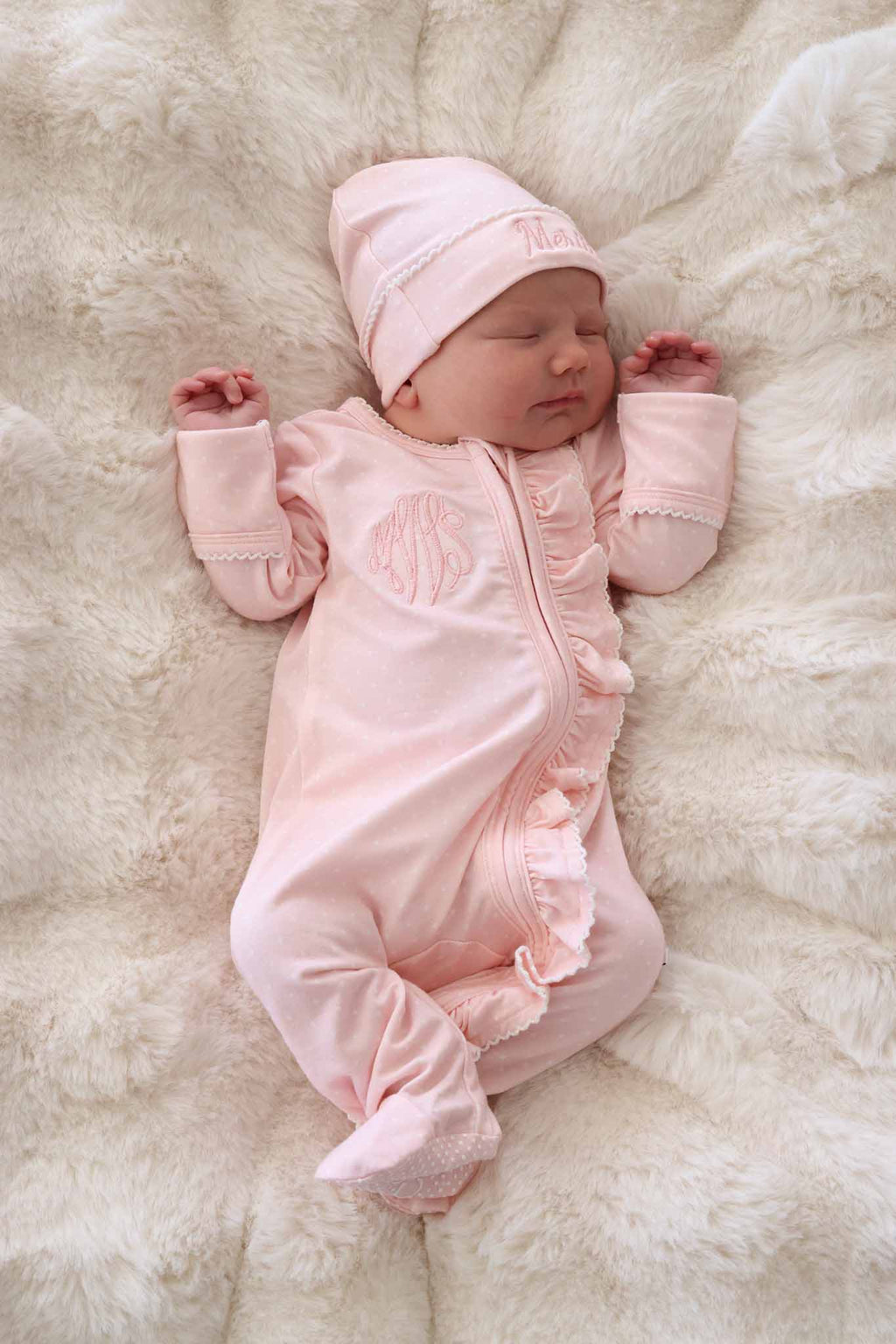 Picot Trim Bamboo Zipper Footie | Baby Pink