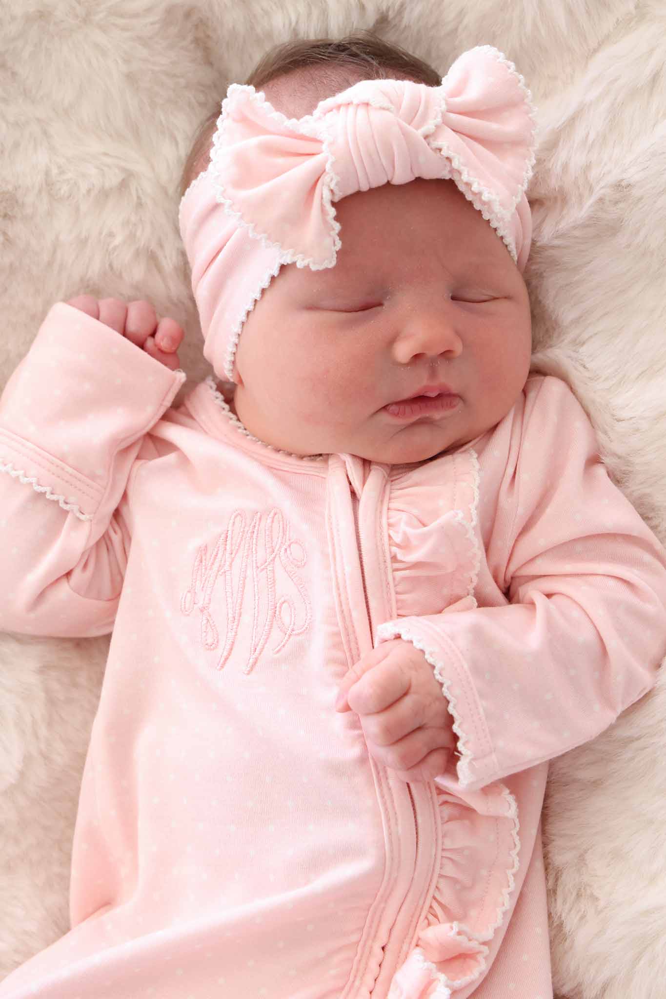Picot Trim Bamboo Zipper Footie | Baby Pink