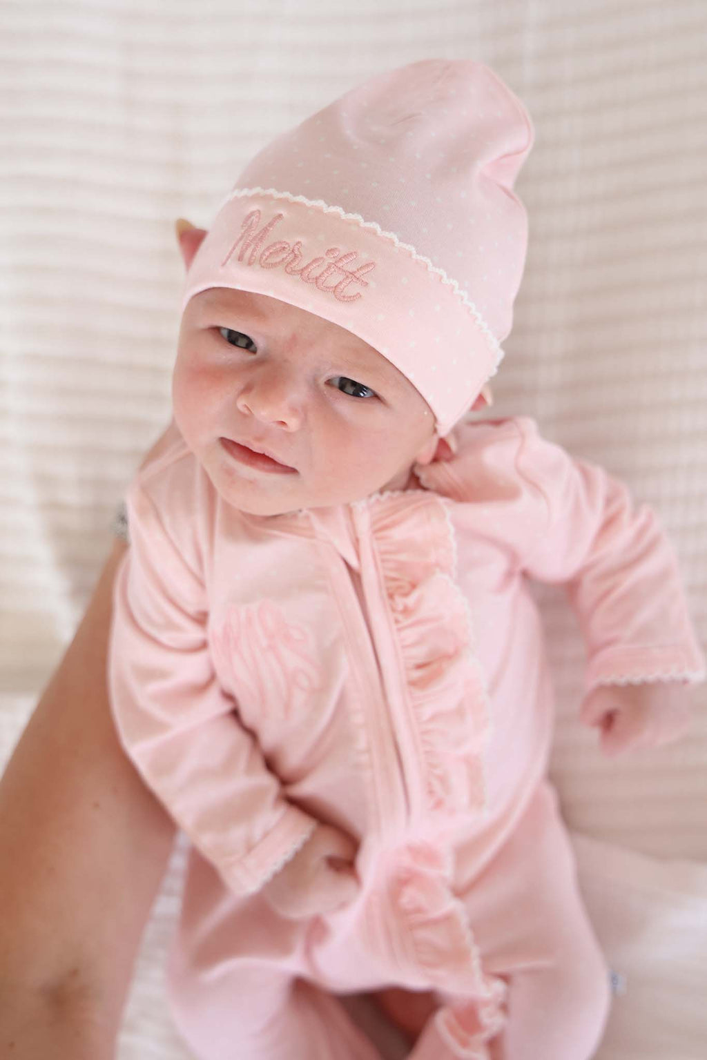 Picot Trim Bamboo Zipper Footie | Baby Pink