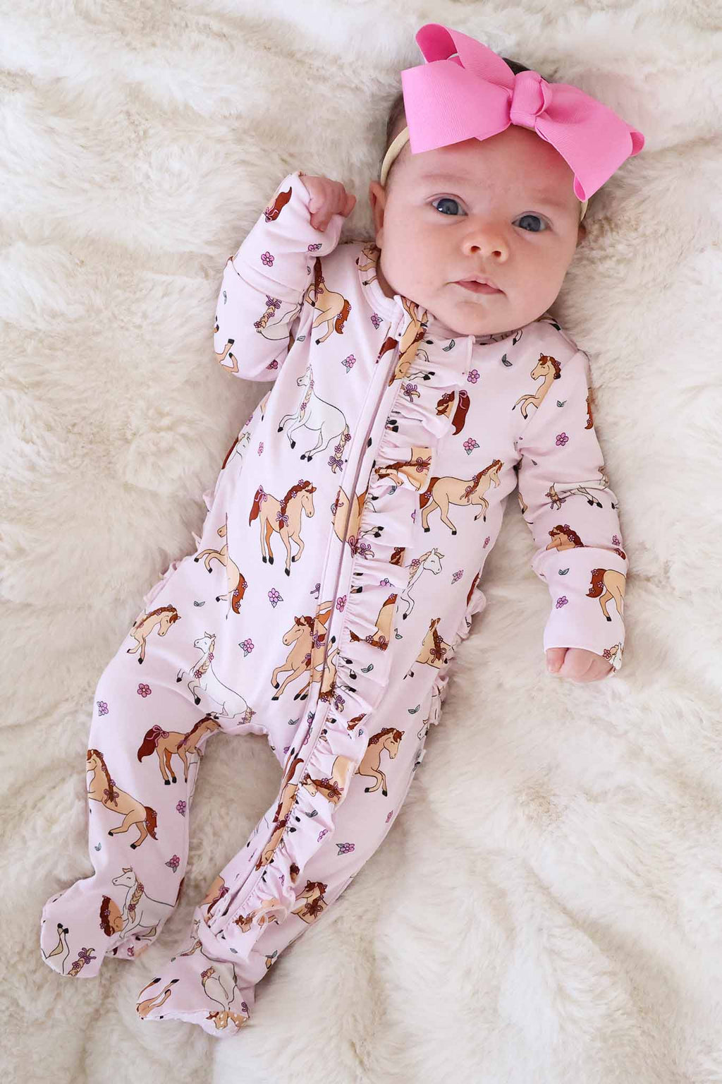 Ruffle Zipper Footie | Pony Club Pink