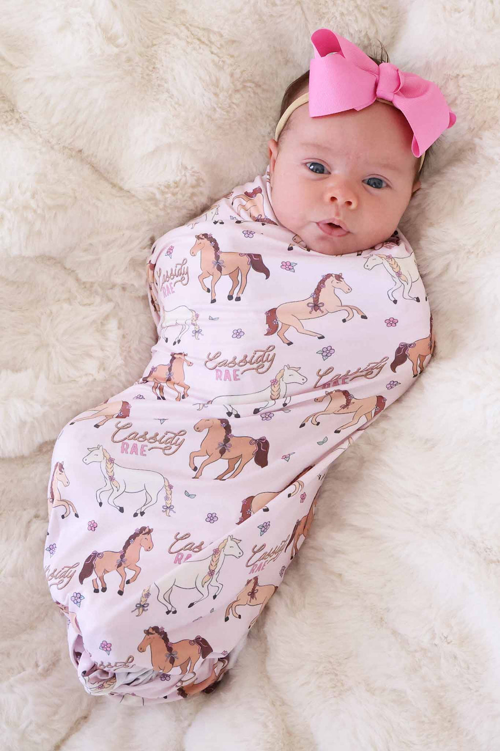Personalized Swaddle Blanket | Pony Club Pink