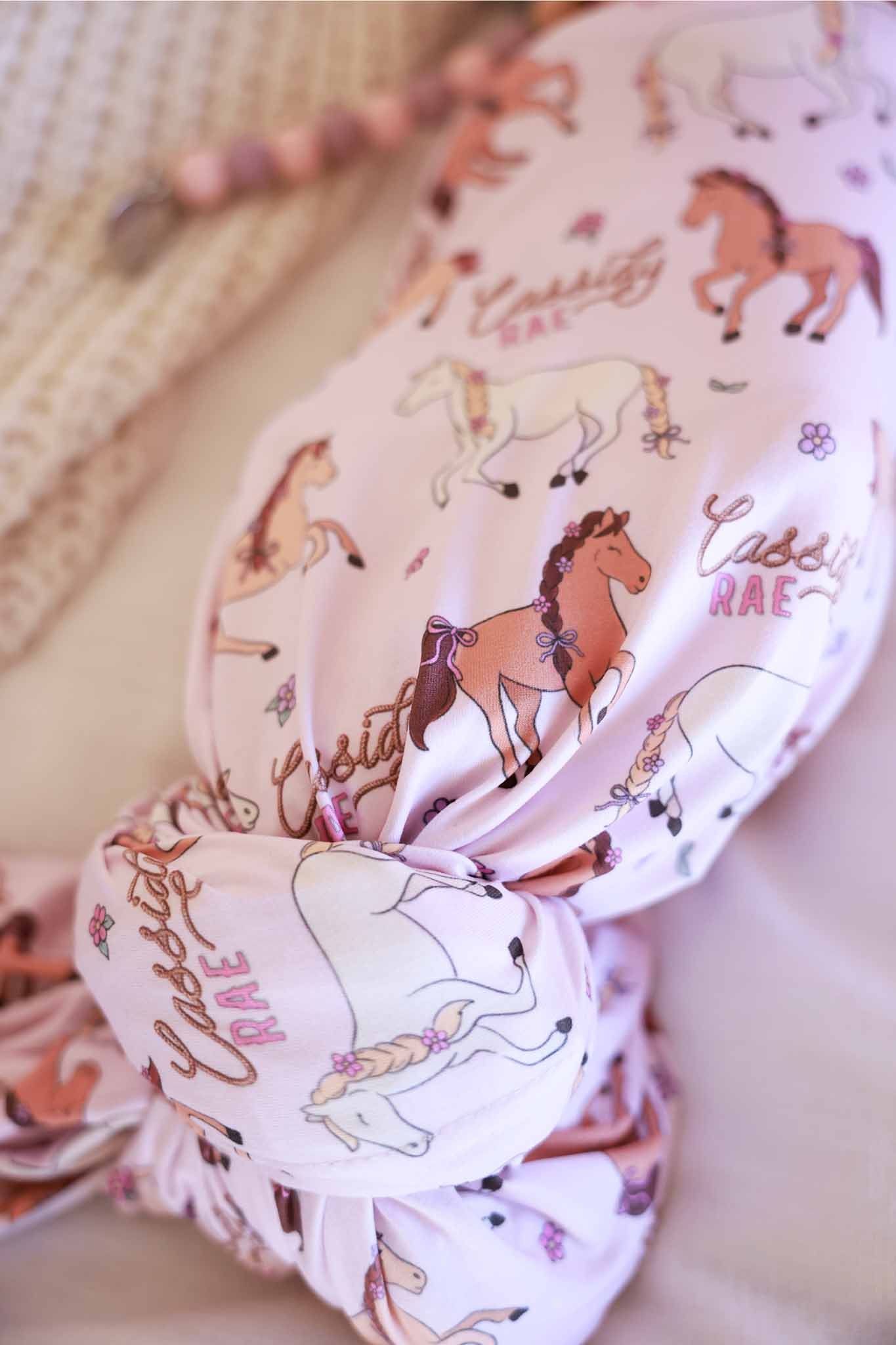 Personalized Swaddle Blanket | Pony Club Pink
