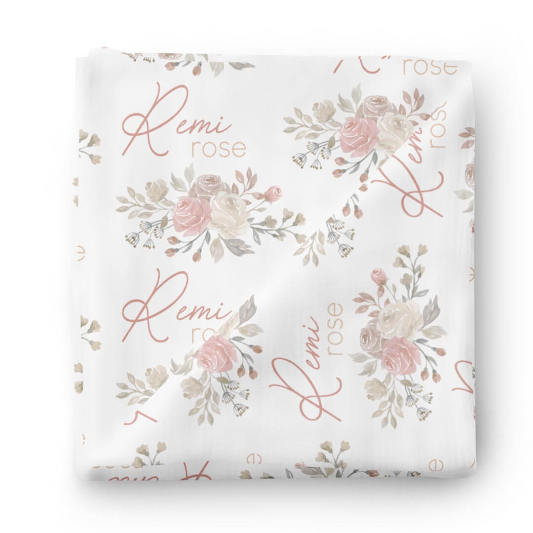 Remi's Rose Vines Personalized Baby Name Swaddle Blanket