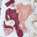 Personalized Bamboo Newborn Baby Knot Gown | Sweet Waffles - Script