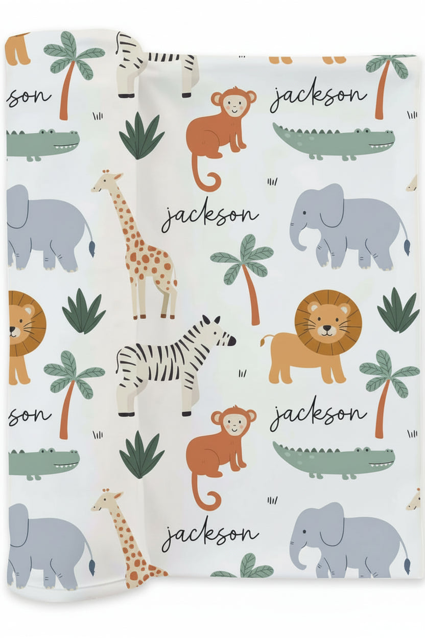 Safari Snuggles Personalized Swaddle Blanket