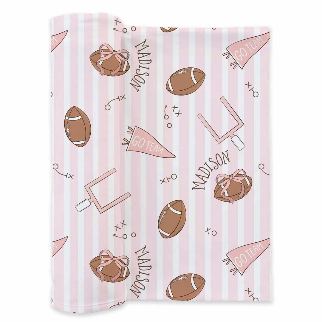 Tiny Touchdowns Personalized Swaddle Blanket | Pink