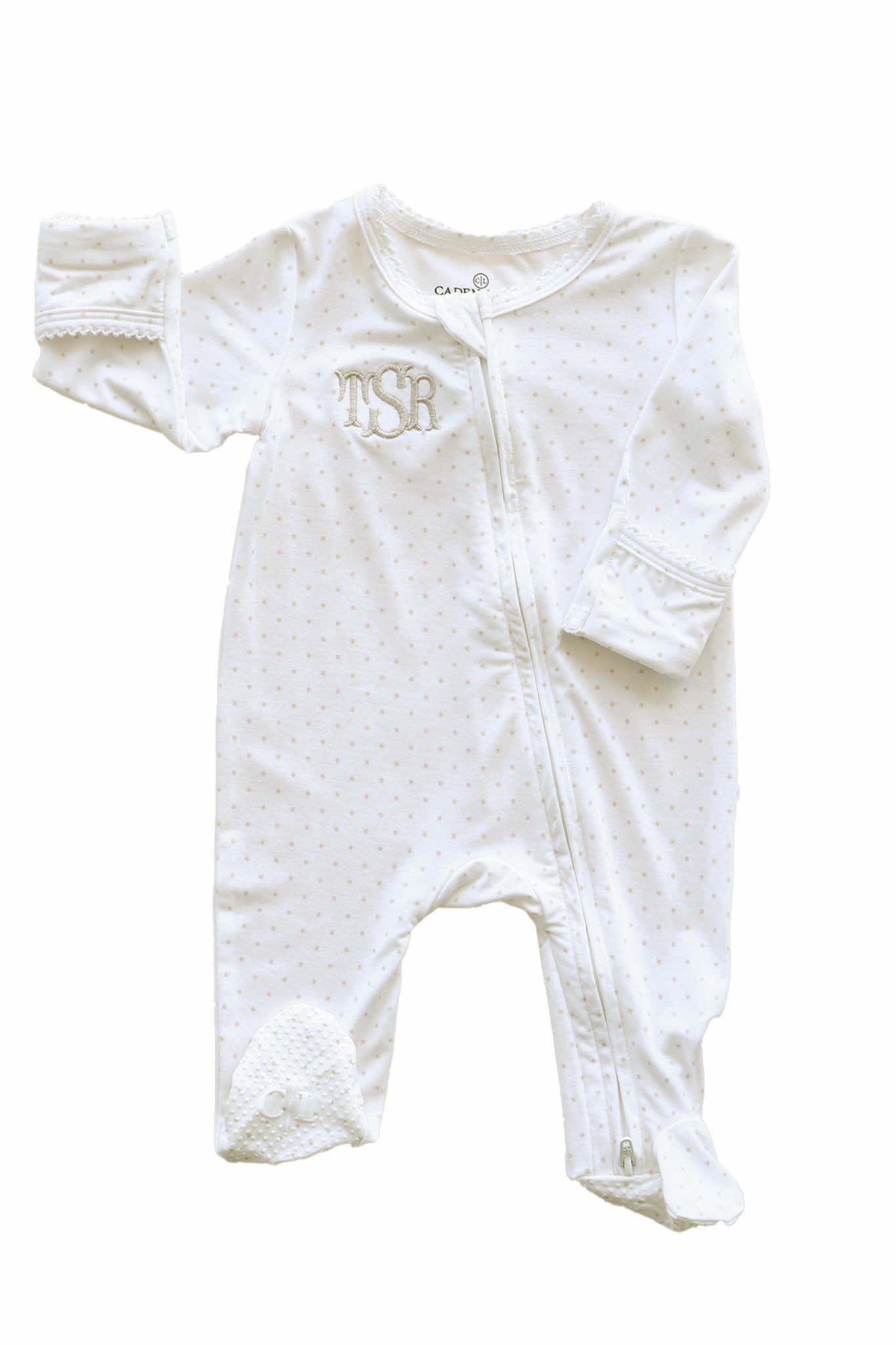 Picot Trim Bamboo Zipper Footie | Baby Taupe