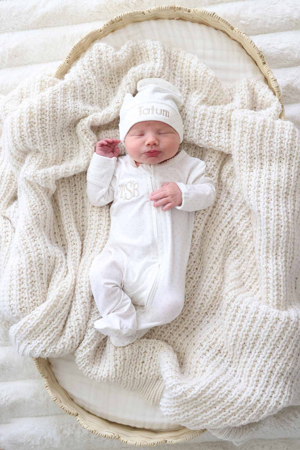 Picot Trim Bamboo Zipper Footie | Baby Taupe