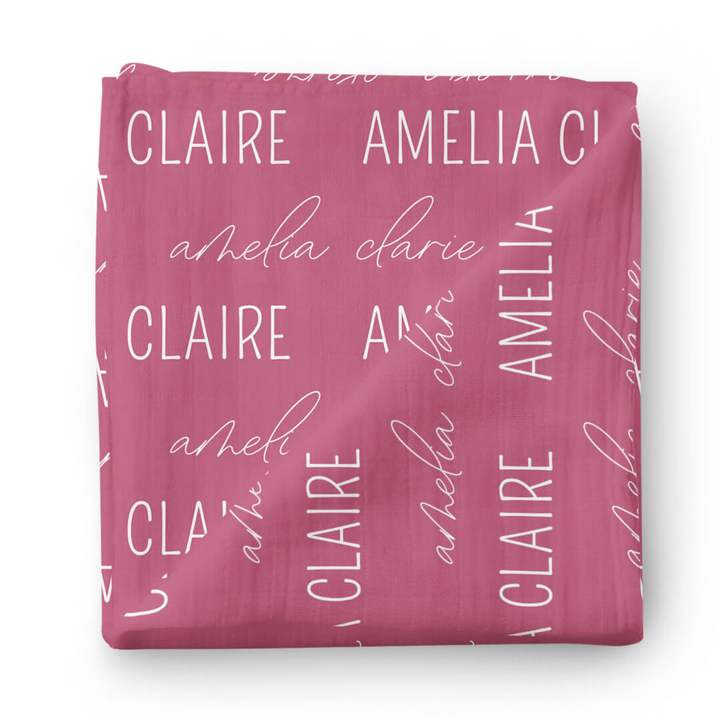 Personalized Dusty Rose Baby Name Swaddle Blanket