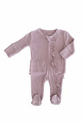 Embroidered Bamboo Waffle Zipper Ruffle Footie | Amethyst