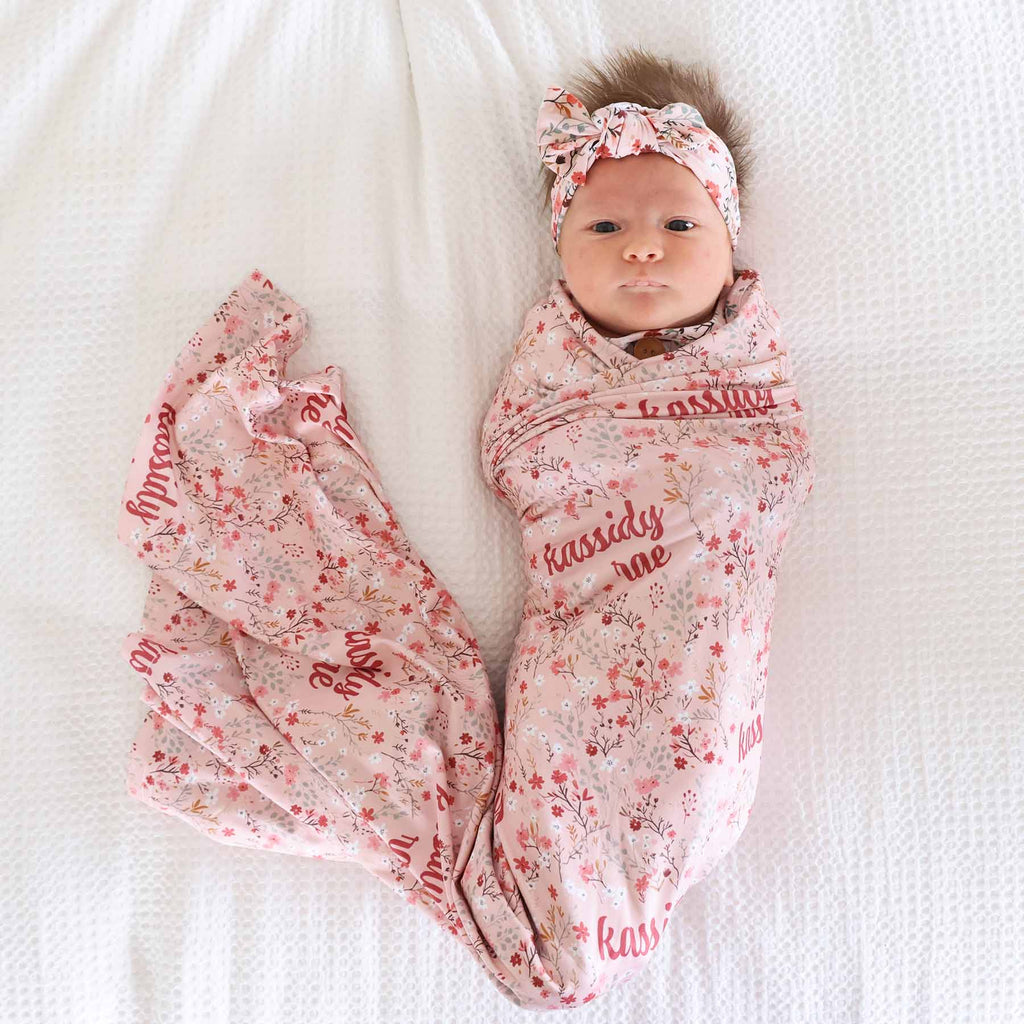 Autumn Blooms Personalized Swaddle Blanket