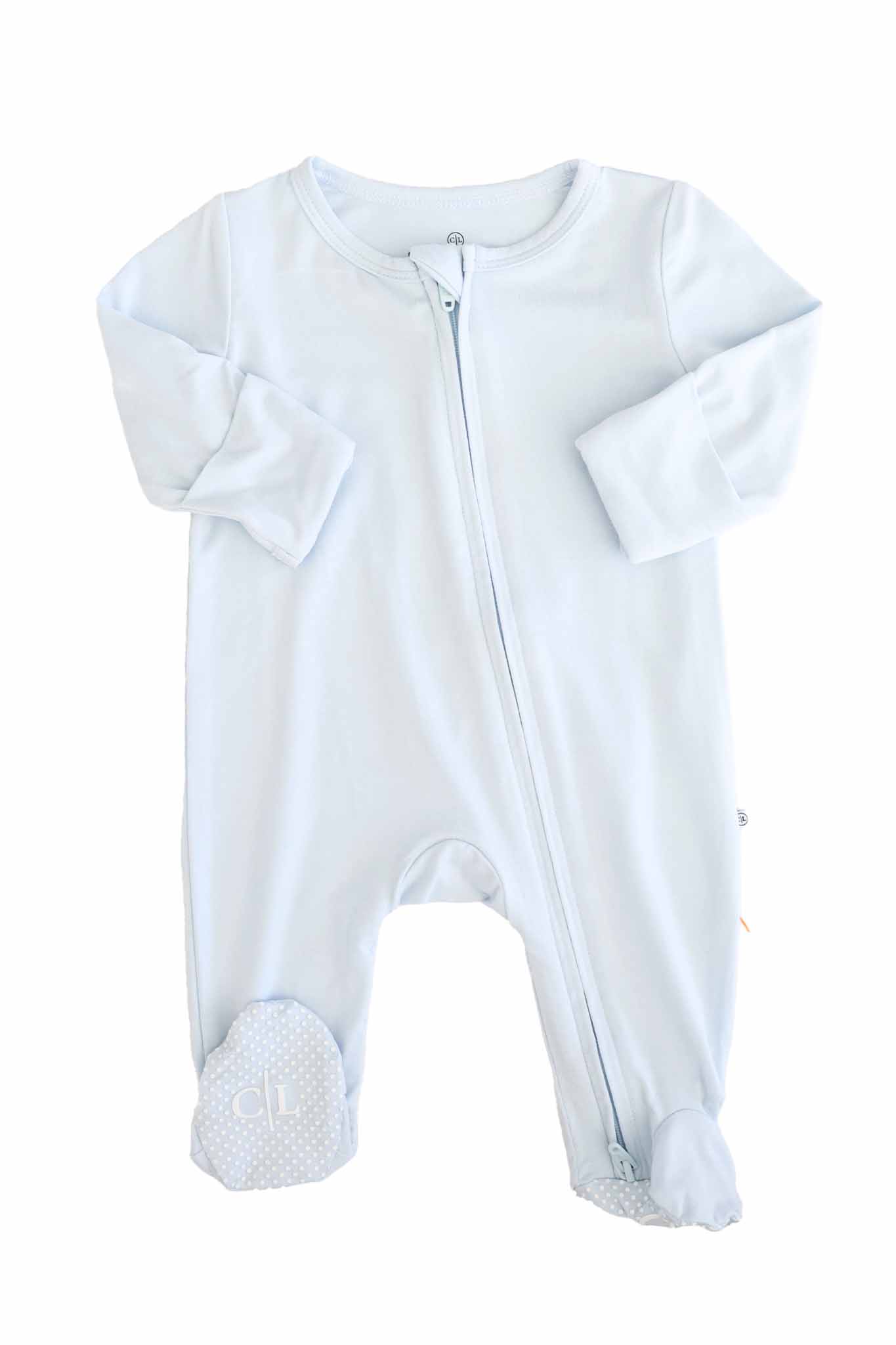 Baby Blue Bamboo Zipper Footie