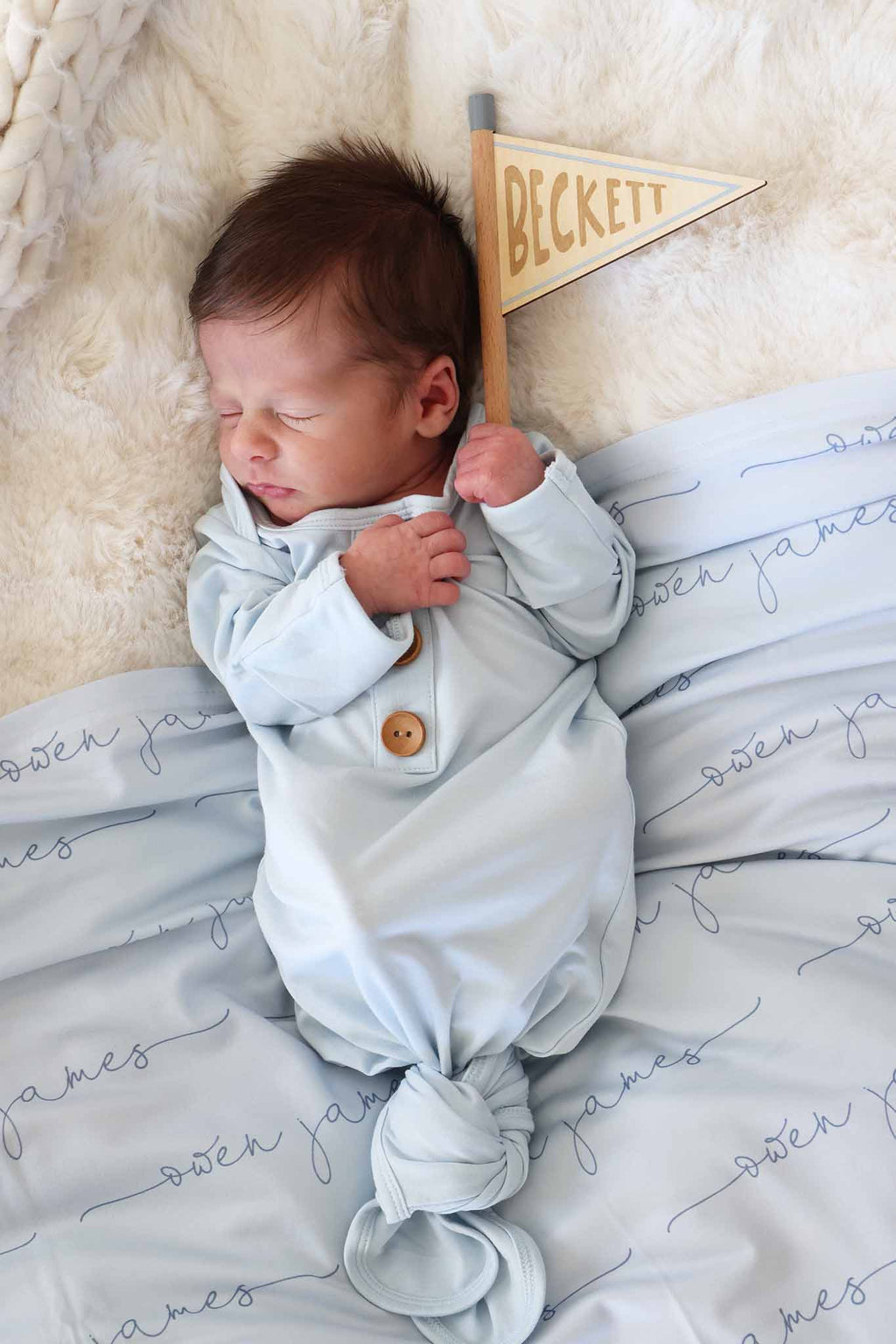 Baby Blue Newborn Baby Knot Gown & Hat Set