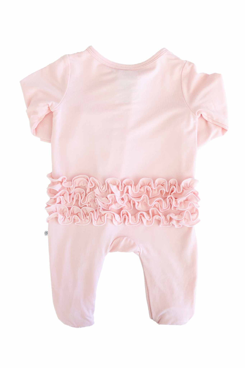 Baby Pink Bamboo Ruffle Zipper Footie