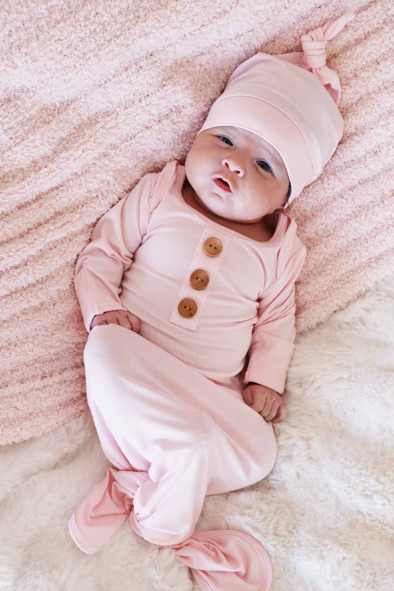 Baby Pink Newborn Baby Knot Gown & Hat Set