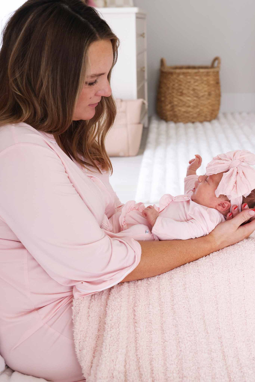 Baby Pink Bamboo Ruffle Zipper Footie