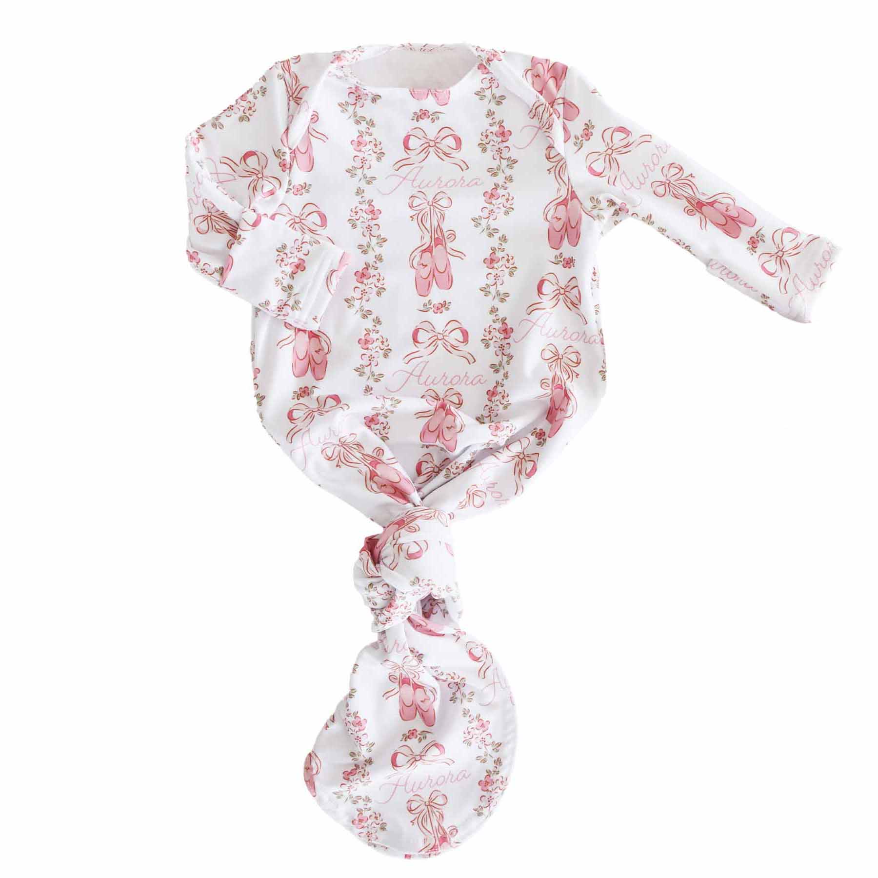 Ballet Blossoms Personalized Newborn Baby Knot Gown