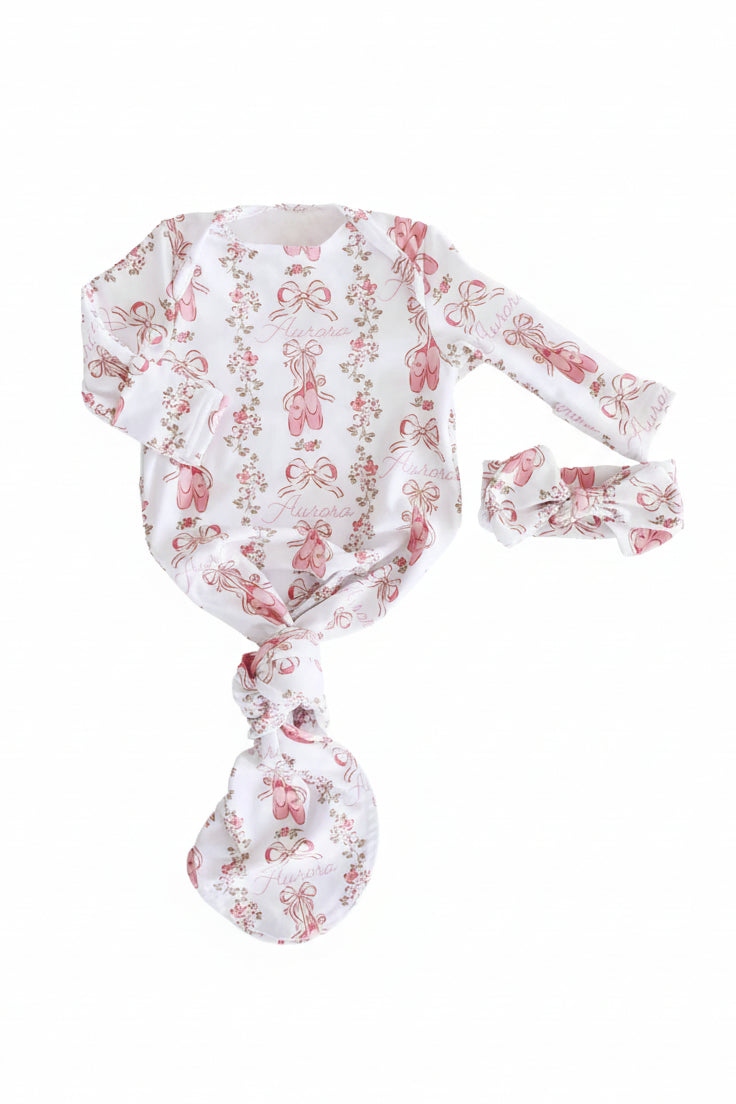 Ballet Blossoms Personalized Newborn Baby Knot Gown