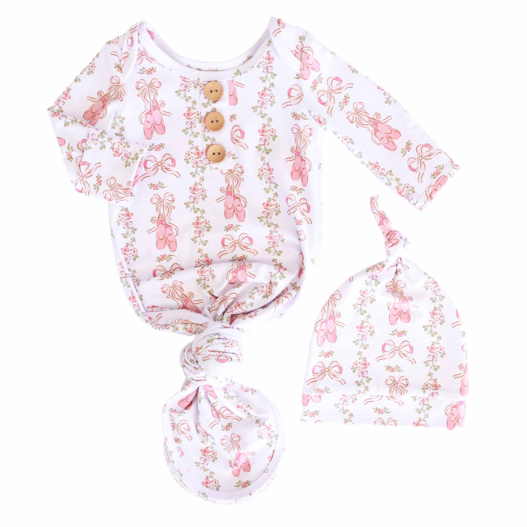 Ballet Blossoms Newborn Baby Knot Gown & Hat Set