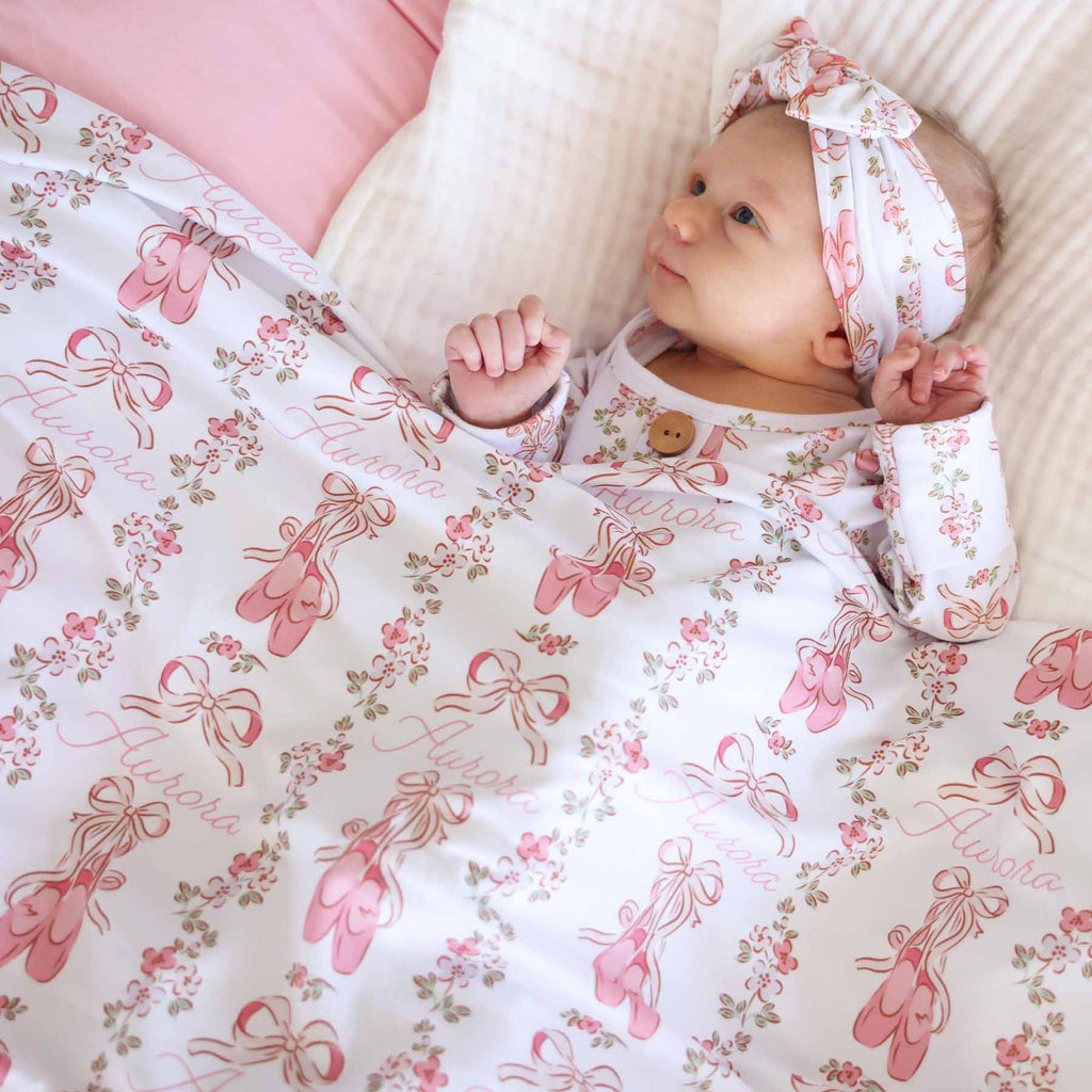 Ballet Blossoms Personalized Swaddle Blanket