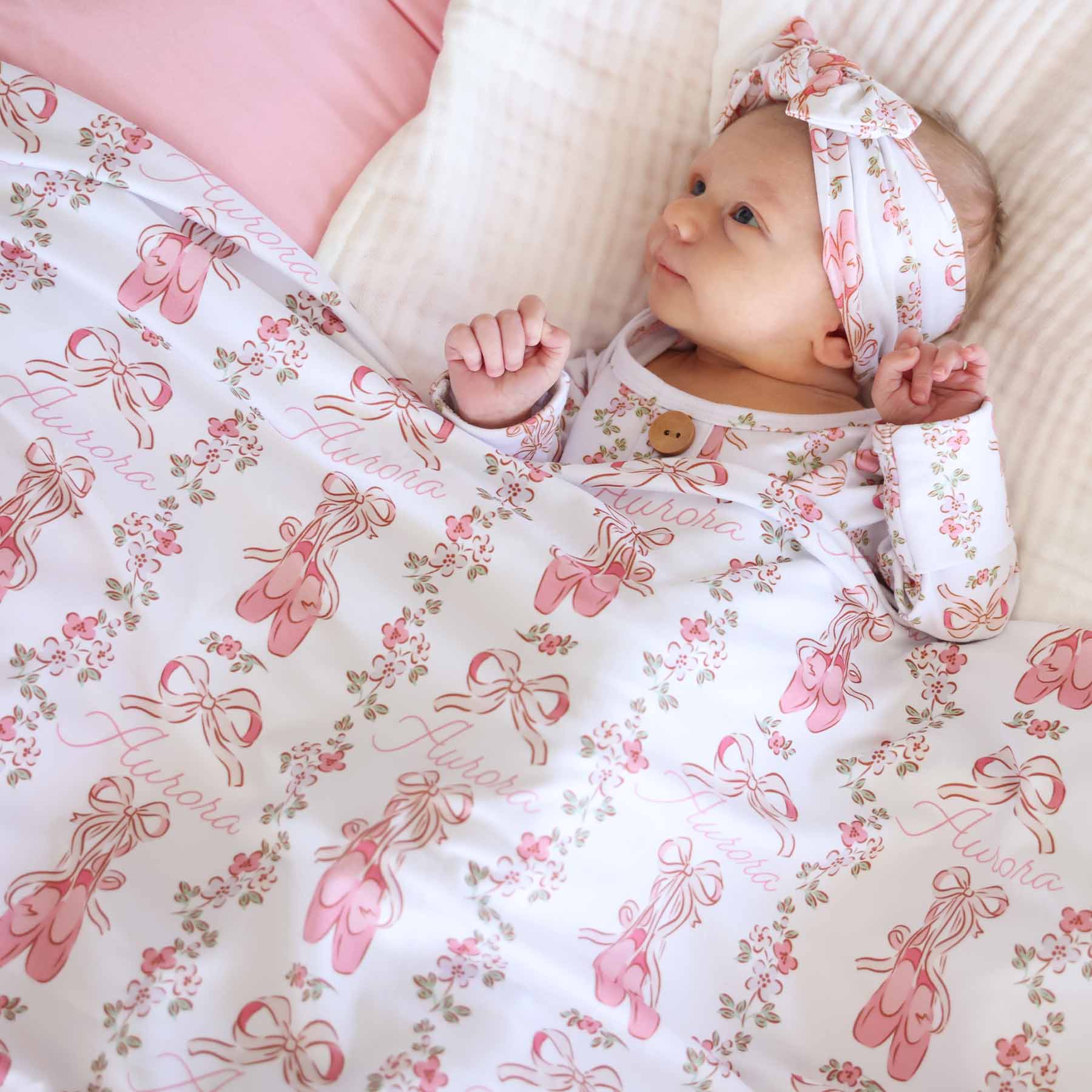 Ballet Blossoms Personalized Swaddle Blanket